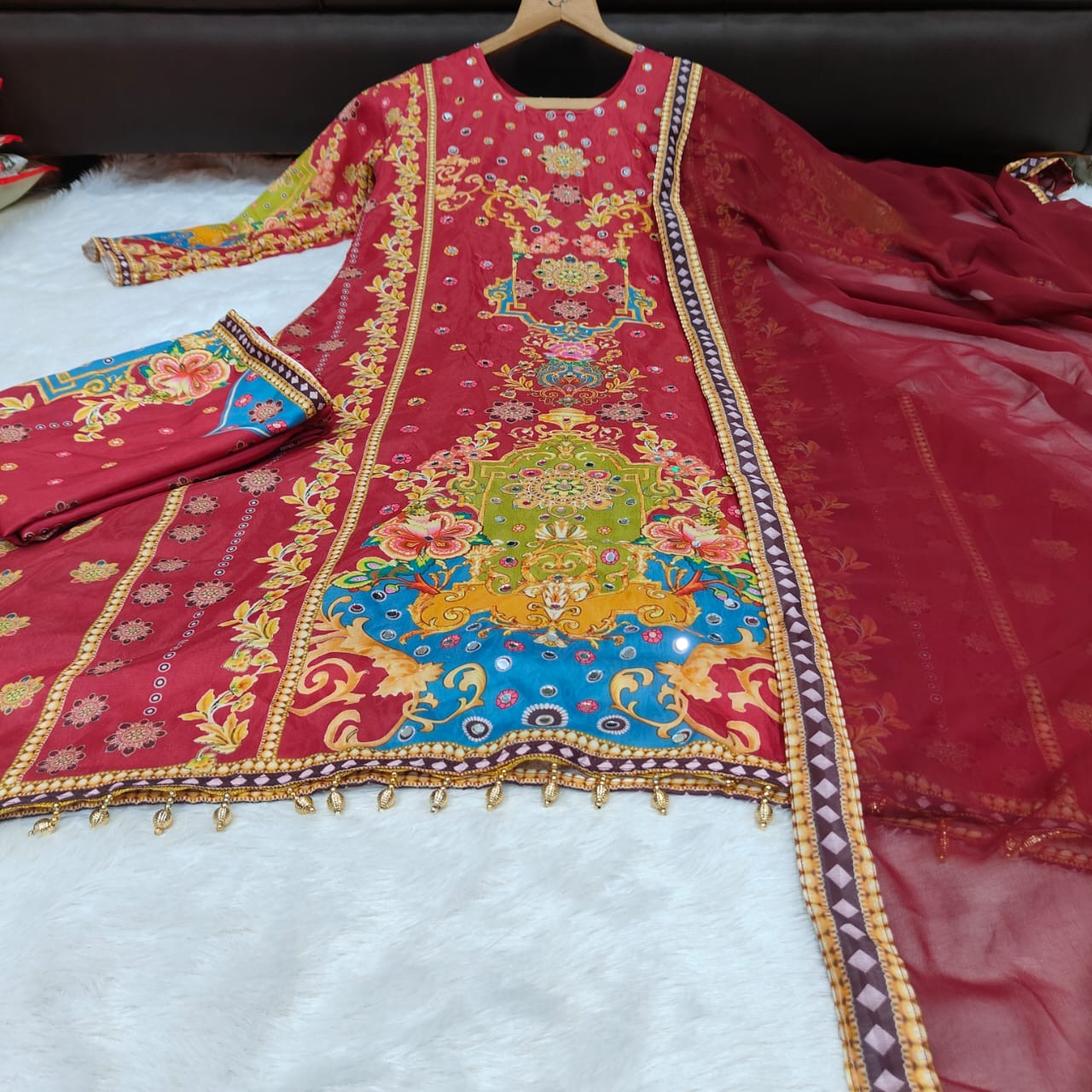 EriWaystyles Premium Floral Print Suit || Embroidery Mirror Work ||