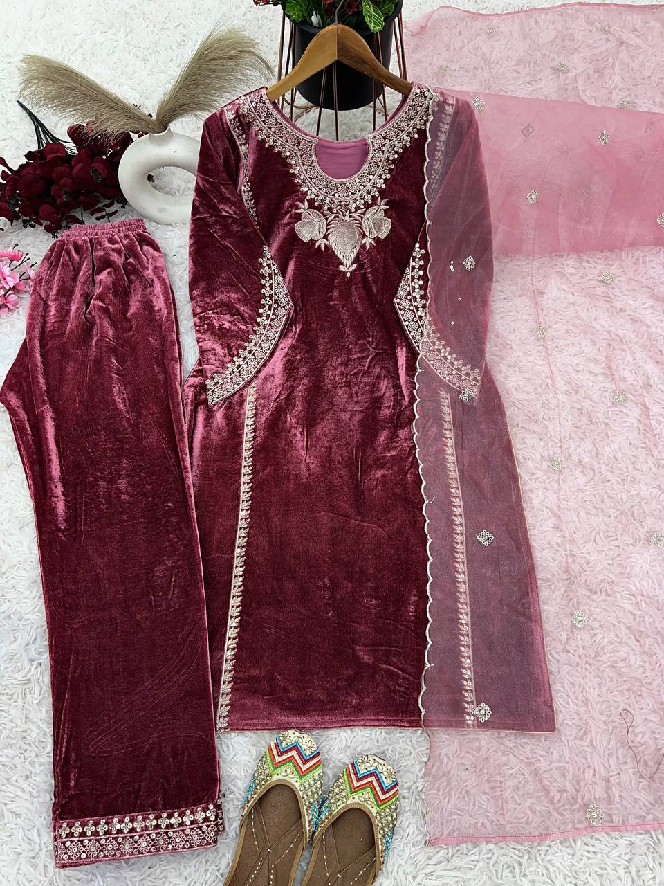 New Designer Party wear Velvet Suit | 3Pcs Set |