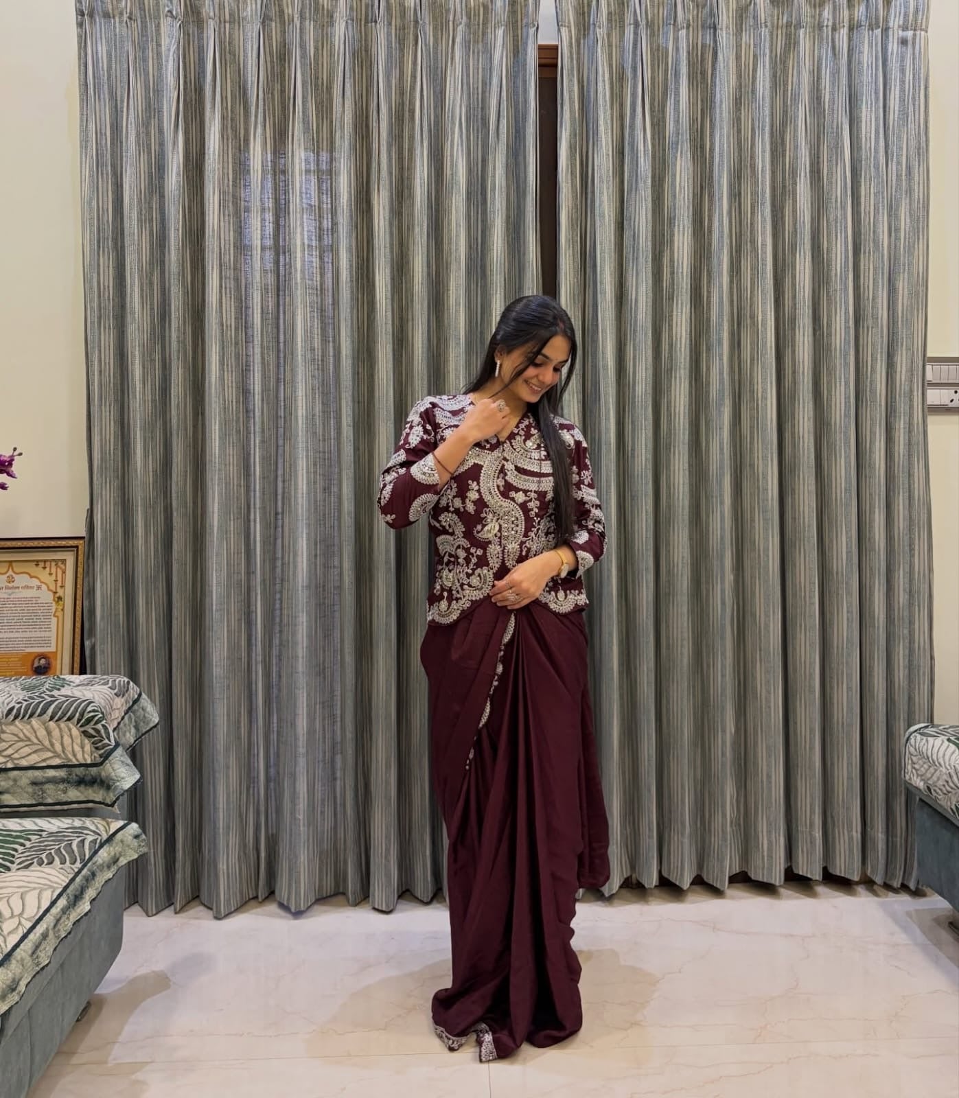 Designer saree | Stitched Blouse | Elegant Full work Blazer (koti Style)