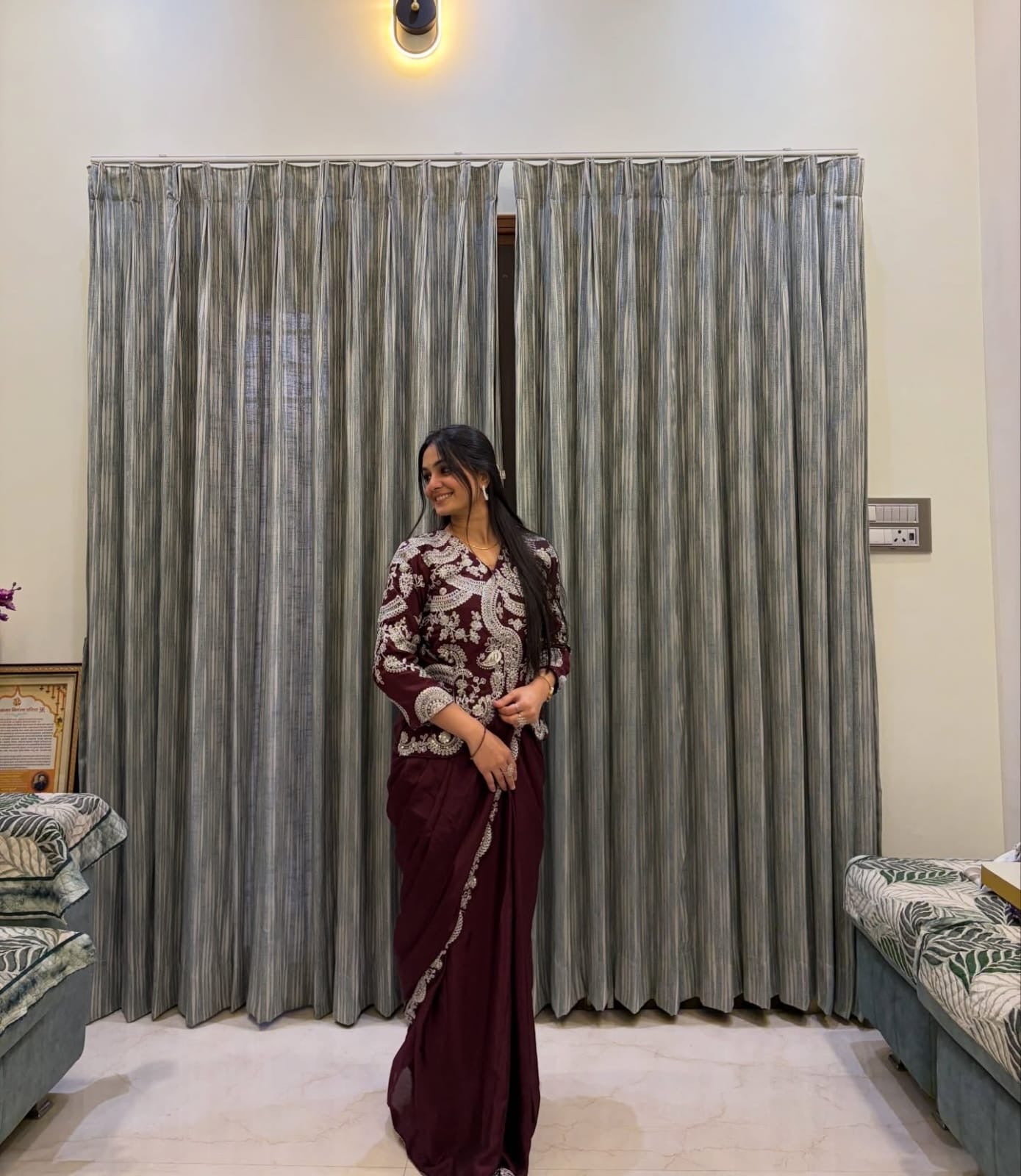 Designer saree | Stitched Blouse | Elegant Full work Blazer (koti Style)