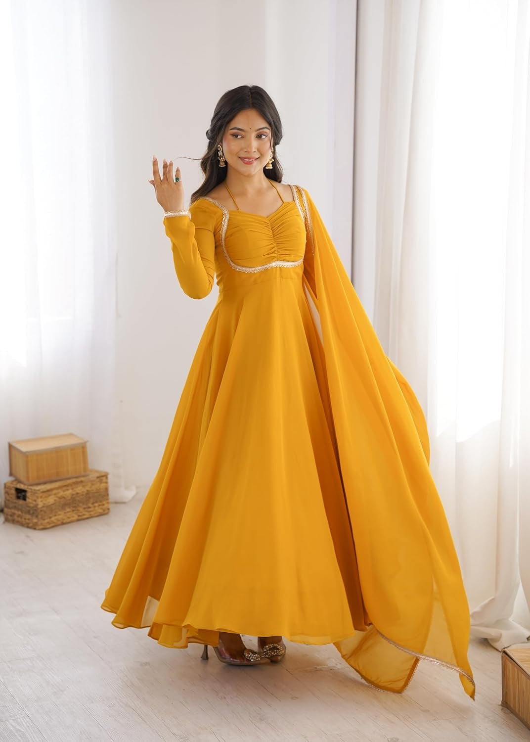A Beautiful Anarkali Gown Suit || Flair Anarkali Dress || 3 PCs Set ||