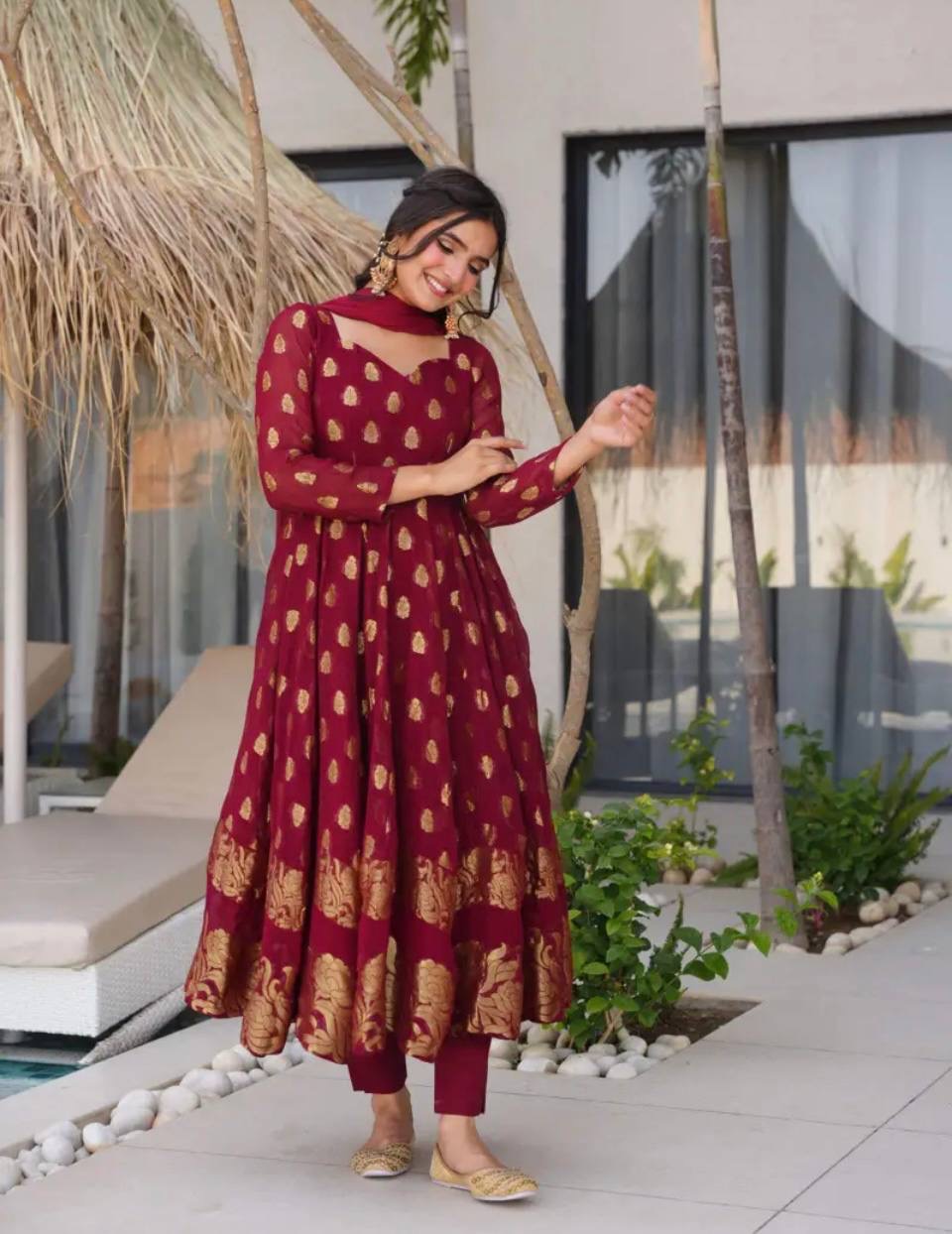 Designer Gown/Anarkali Suit  || 3 Pcs Set||