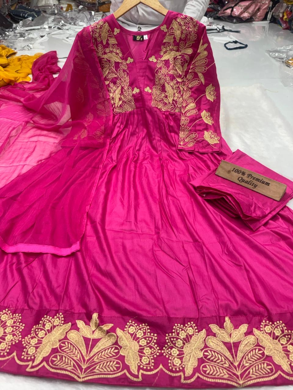 A Elegant Rayon cotton Fabric dress|| Gown/Anarkali Suit || 3Pcs Set ||