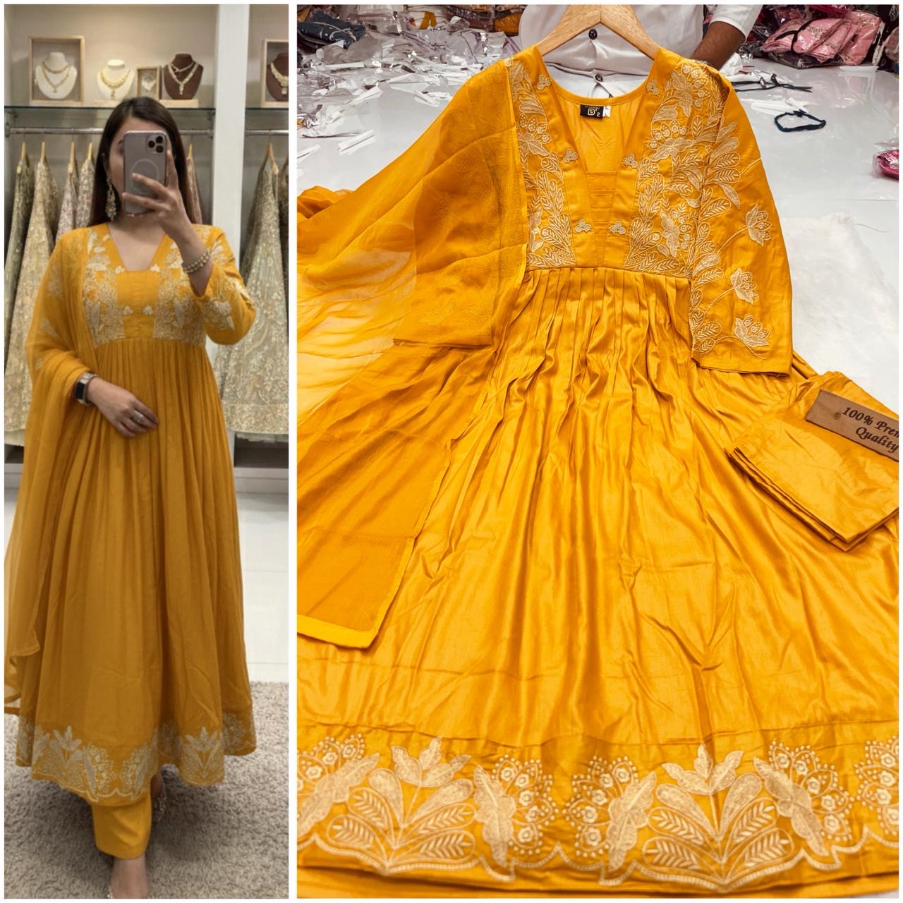A Elegant Rayon cotton Fabric dress|| Gown/Anarkali Suit || 3Pcs Set ||