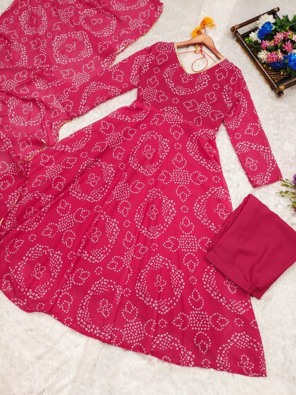 Elegant Bandani Print Anarkali Suit || Anarkali style | 3Pcs Set |