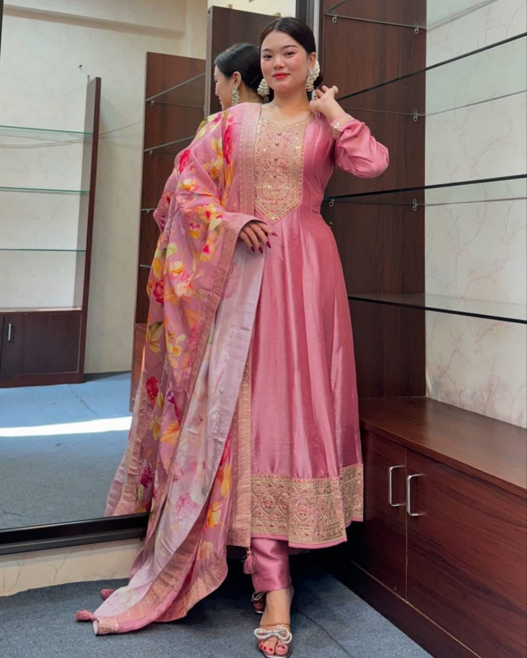 Festive Anarkali Suit | 3Pcs Set | long Flair Set |