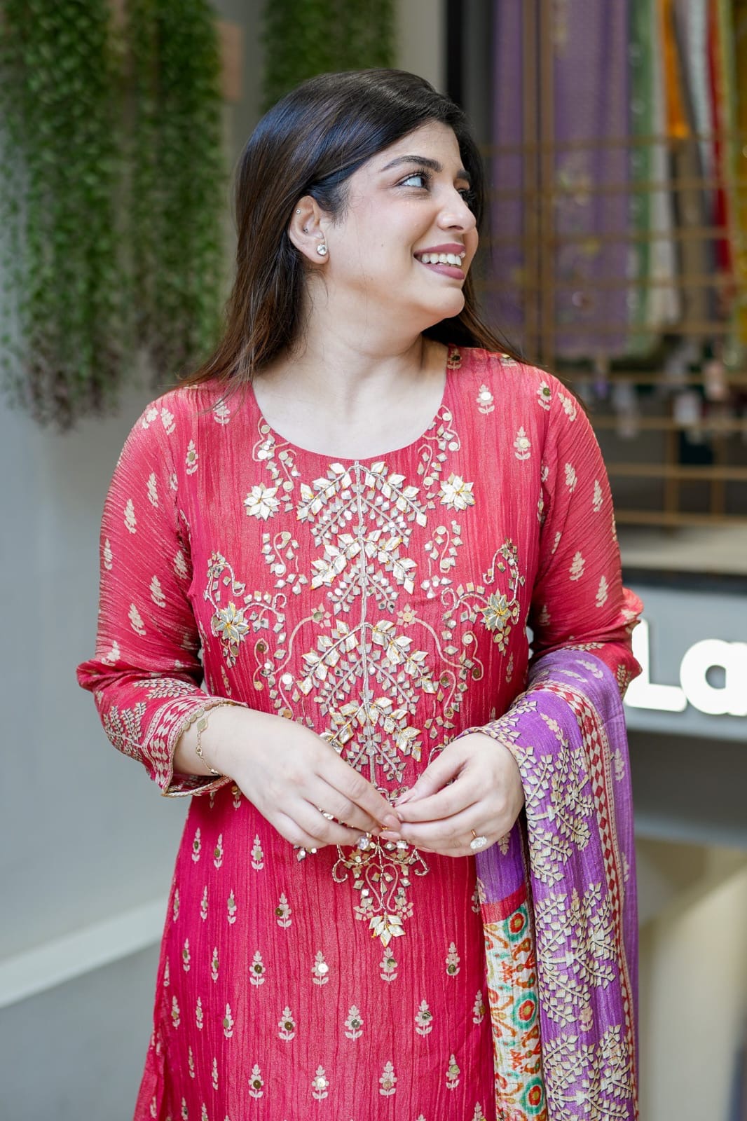 EriWaystyles Designer Suit | 3Pcs Set | Stitched Suits | cherry pink