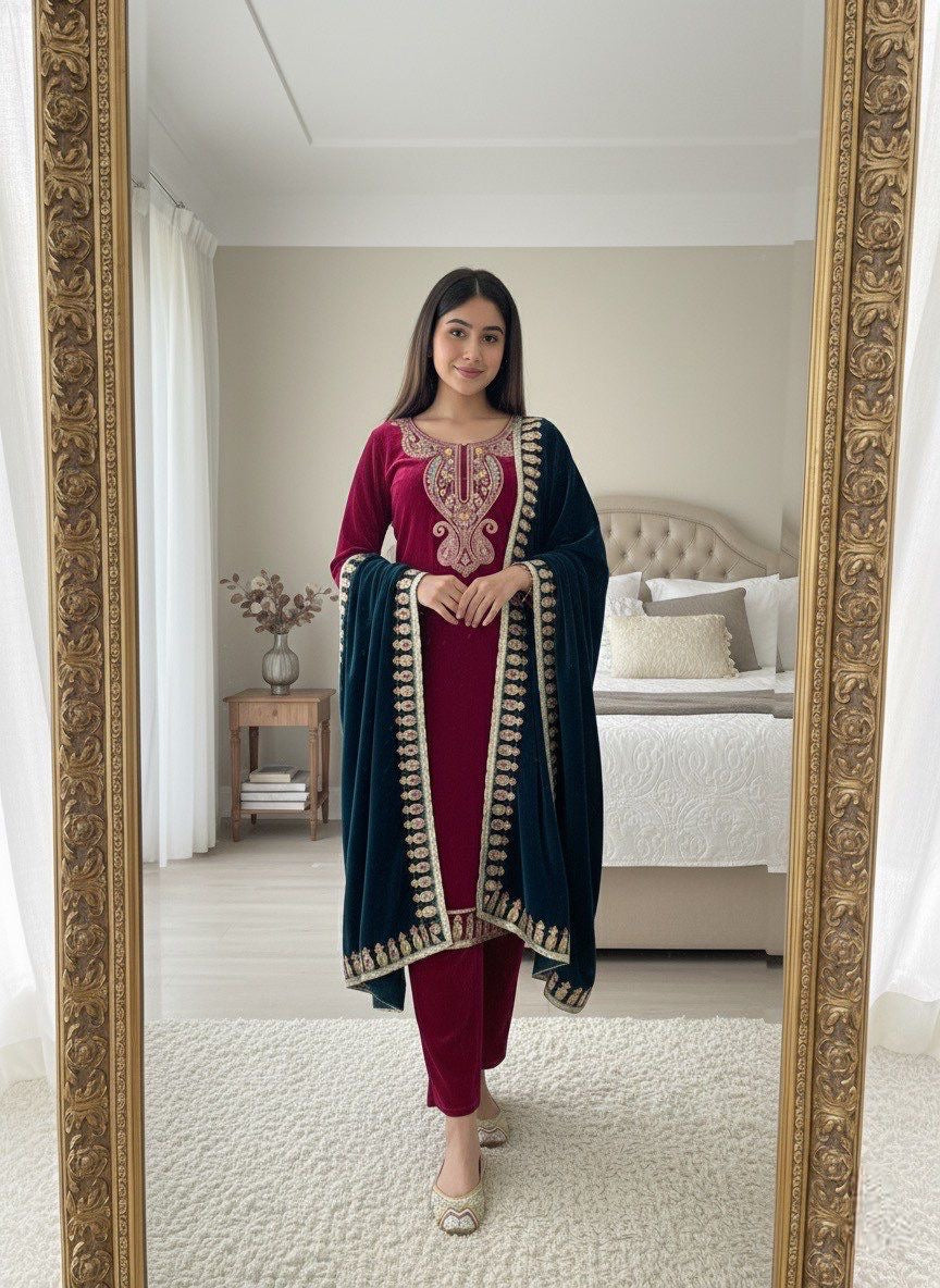 Designer Velvet Suit | Pure Velvet suit set | 3Pcs set