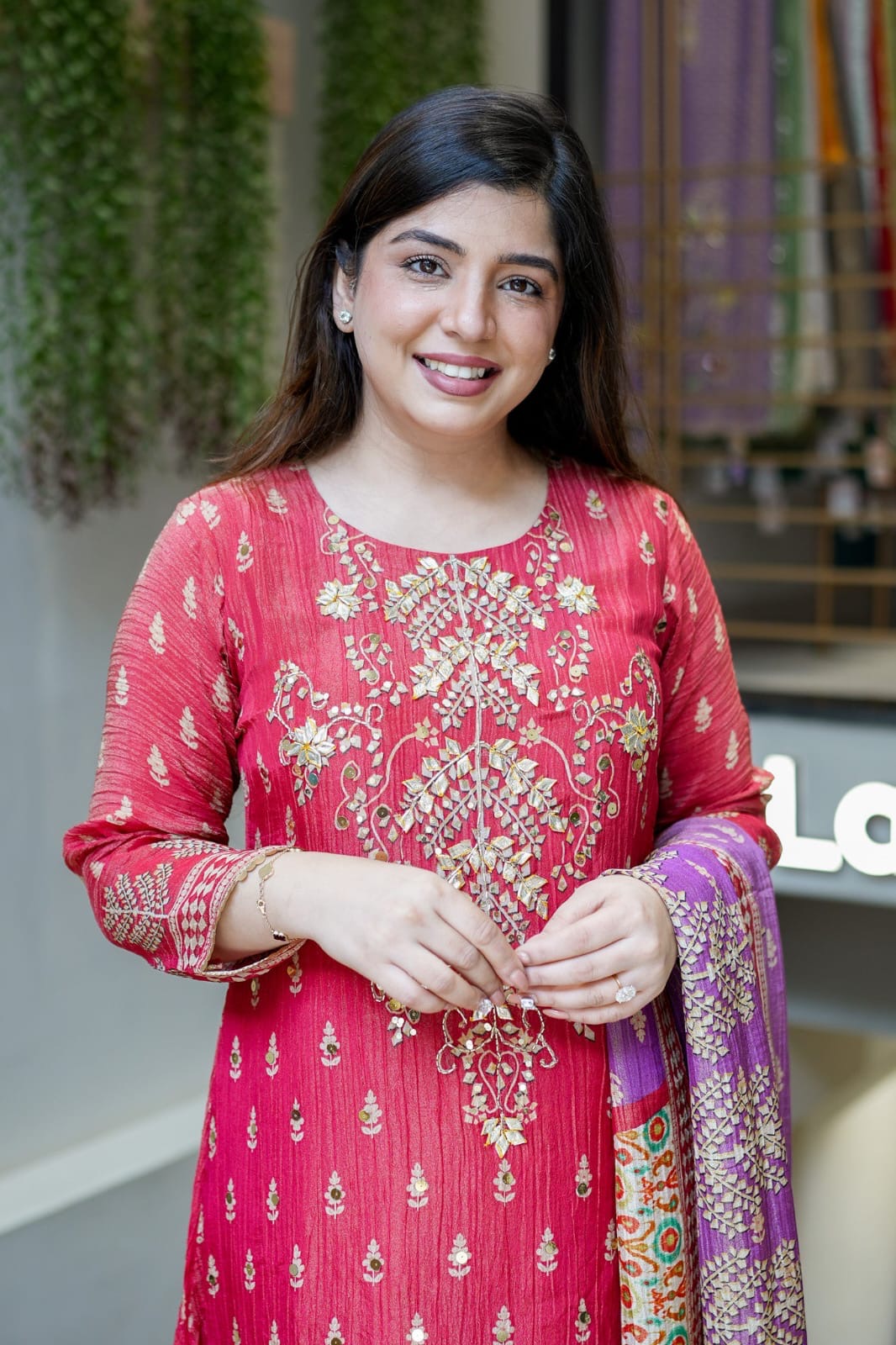 EriWaystyles Designer Suit | 3Pcs Set | Stitched Suits | cherry pink