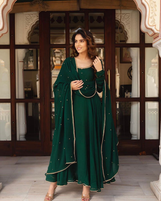Beautiful Plus Size Georgette long Gown Suit !! 2 pcs Set || Gown With Dupatta..