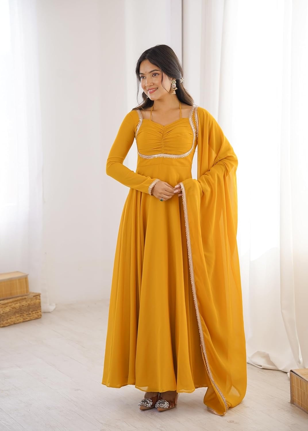 A Beautiful Anarkali Gown Suit || Flair Anarkali Dress || 3 PCs Set ||