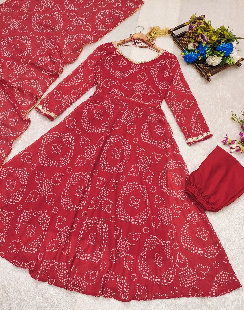 Elegant Bandani Print Anarkali Suit || Anarkali style | 3Pcs Set |