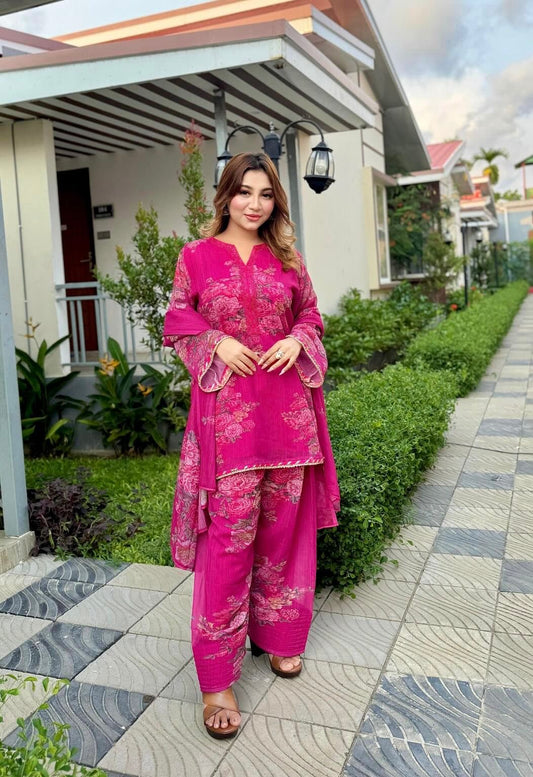Elegant Georgette Farshi Salwar Suit || Floral Print Farshi Style ||3Pcs Set ||