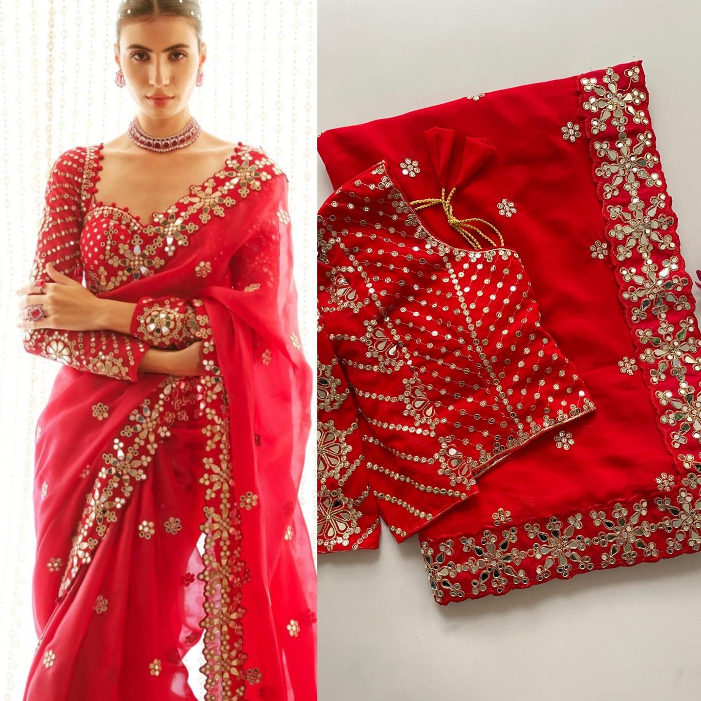 New Designer Mirror Work Saree| Stitched Blouse | Georgette Saree