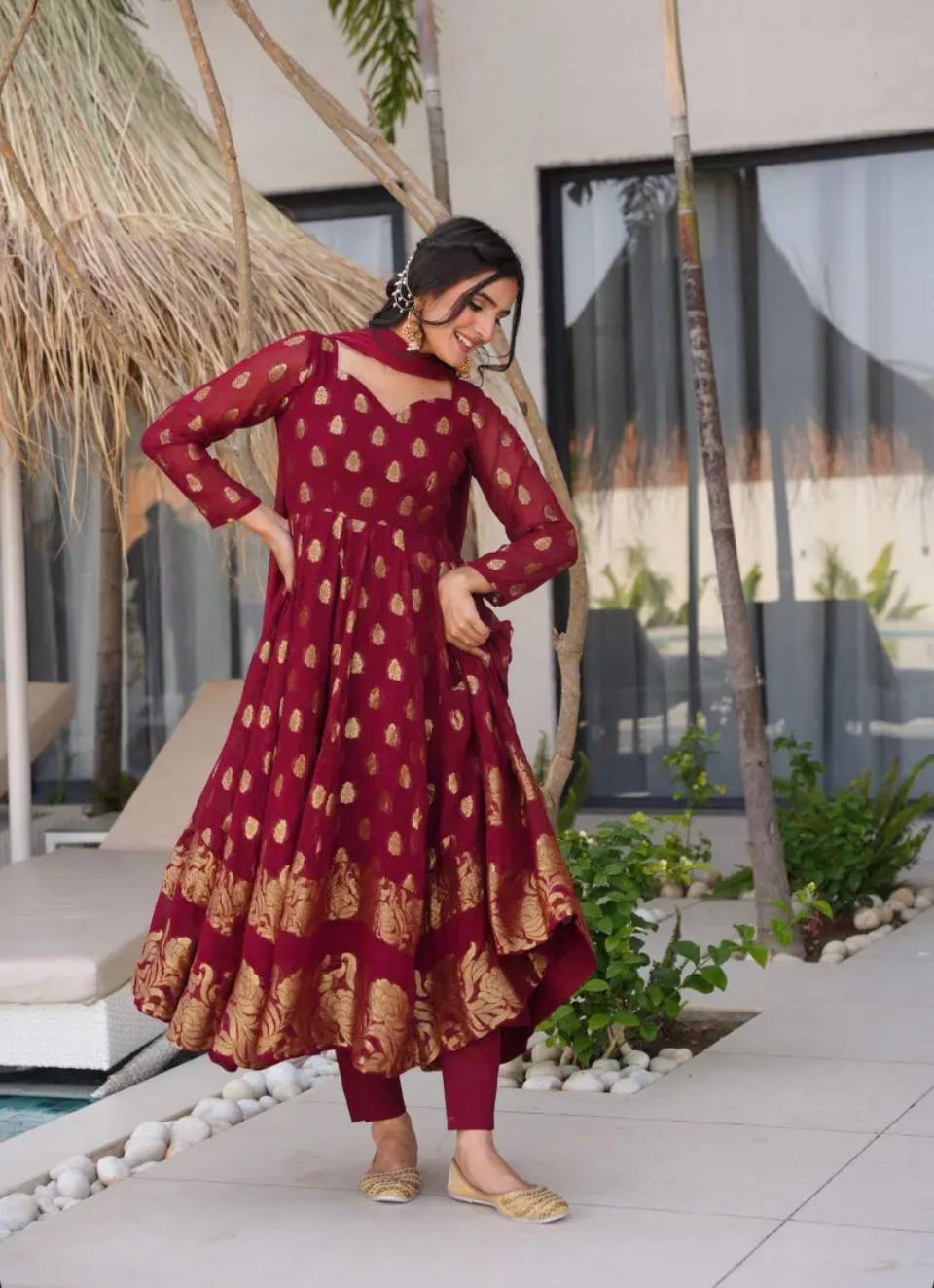 Designer Gown/Anarkali Suit  || 3 Pcs Set||