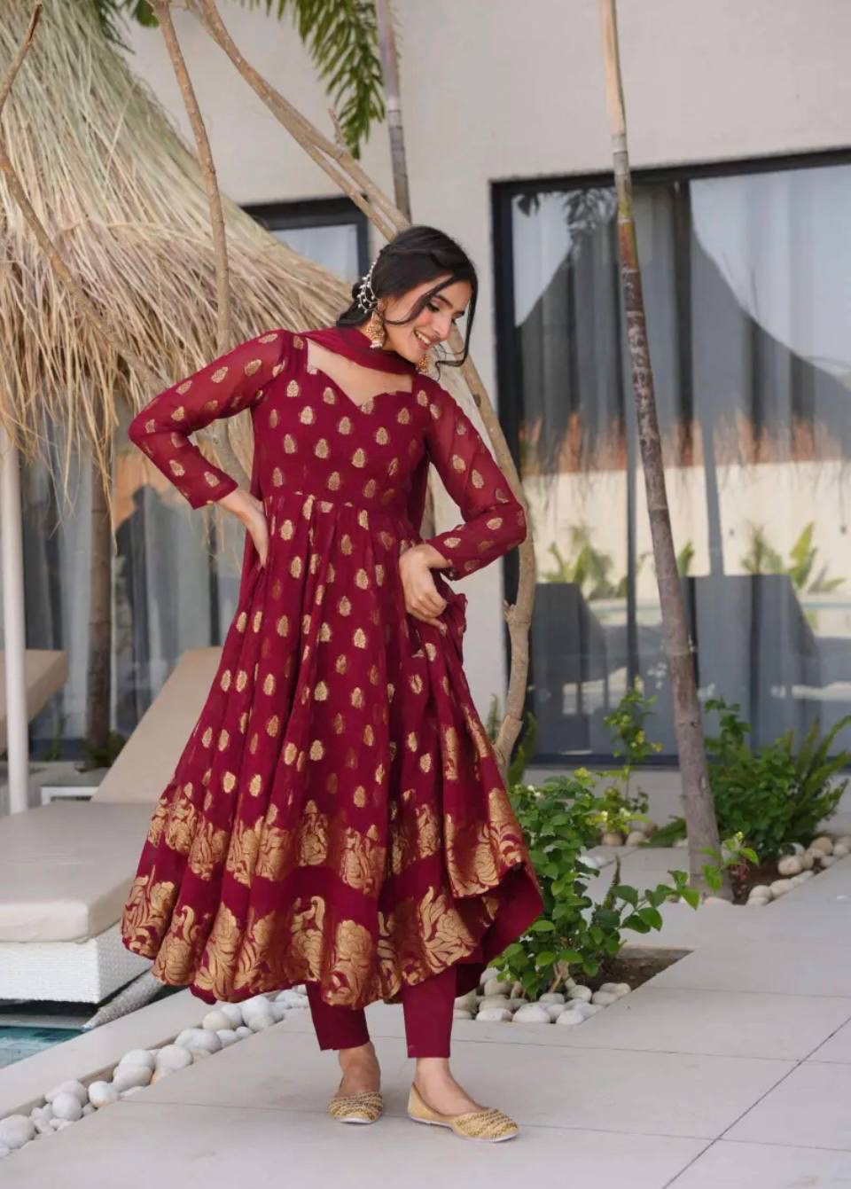 Designer Gown/Anarkali Suit  || 3 Pcs Set||