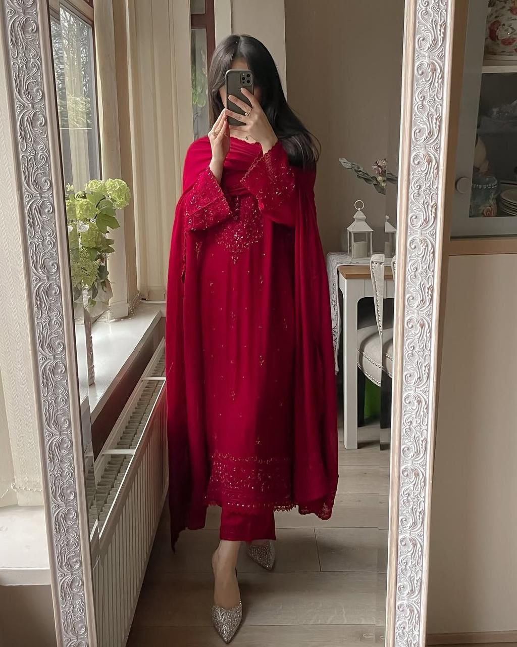 Embroidery thread work | 3 Pcs Set |plazo pant | Georgette Fabric Suits