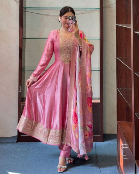 Festive Anarkali Suit | 3Pcs Set | long Flair Set |