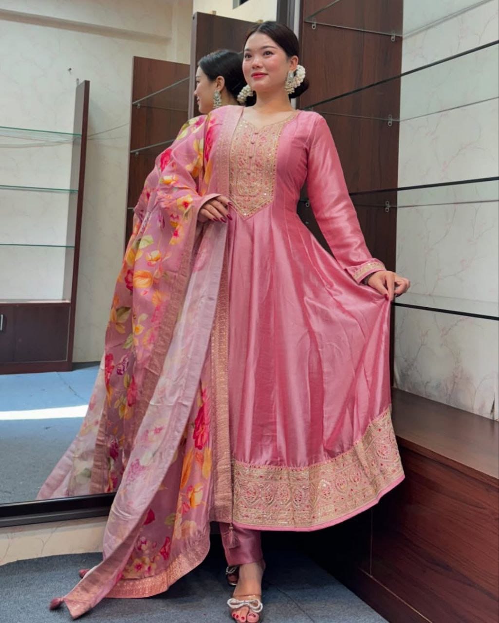 Festive Anarkali Suit | 3Pcs Set | long Flair Set |