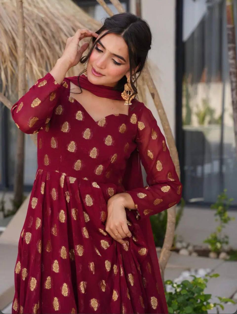 Designer Gown/Anarkali Suit  || 3 Pcs Set||