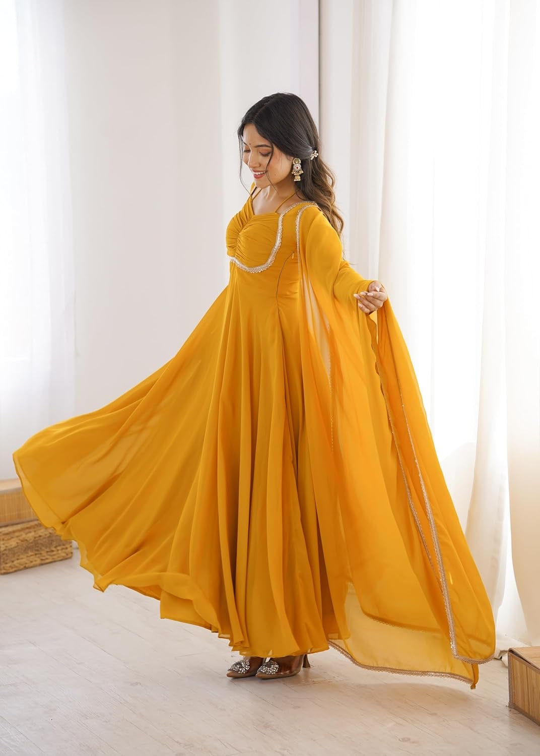 A Beautiful Anarkali Gown Suit || Flair Anarkali Dress || 3 PCs Set ||