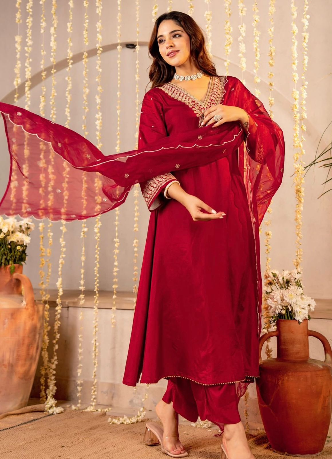 Elegant Traditional Designer Suit | 3Pcs Set | Organza dupatta | Embroidery Work |