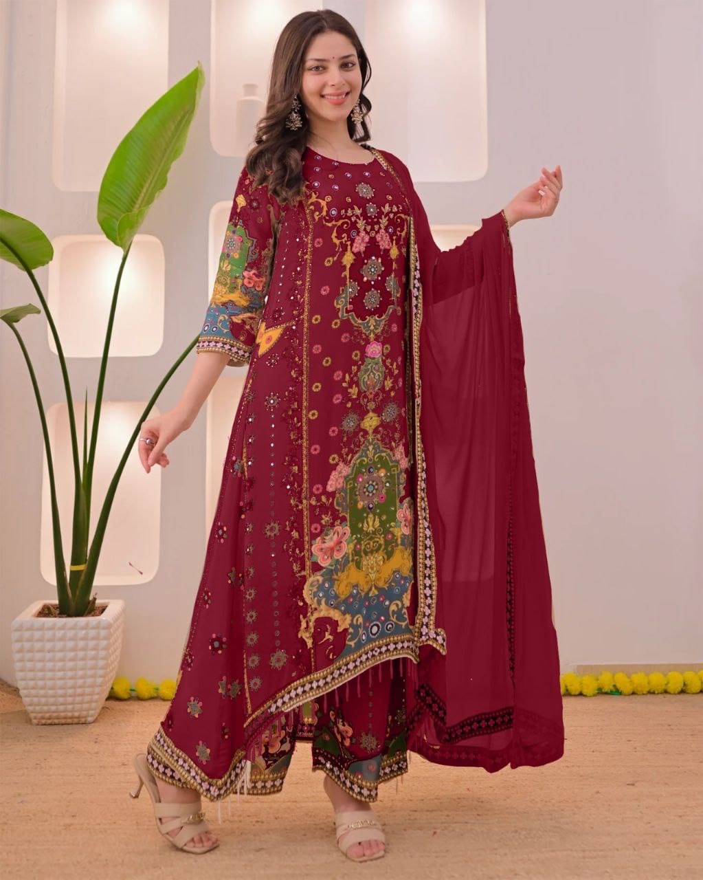 EriWaystyles Premium Floral Print Suit || Embroidery Mirror Work ||