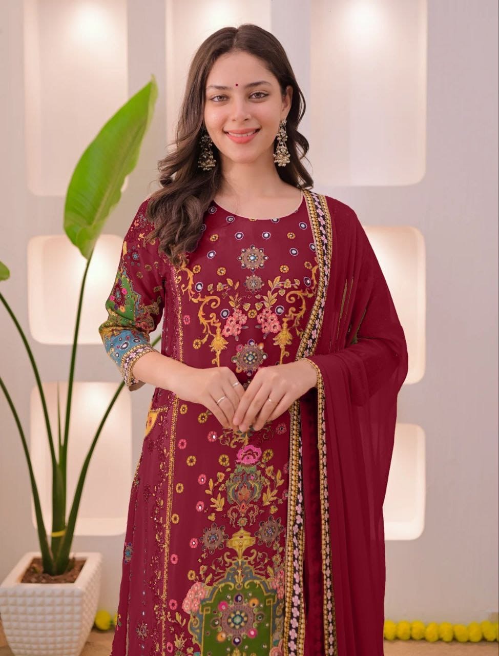 EriWaystyles Premium Floral Print Suit || Embroidery Mirror Work ||
