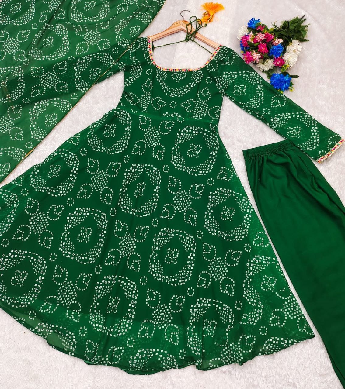 Elegant Bandani Print Anarkali Suit || Anarkali style | 3Pcs Set |