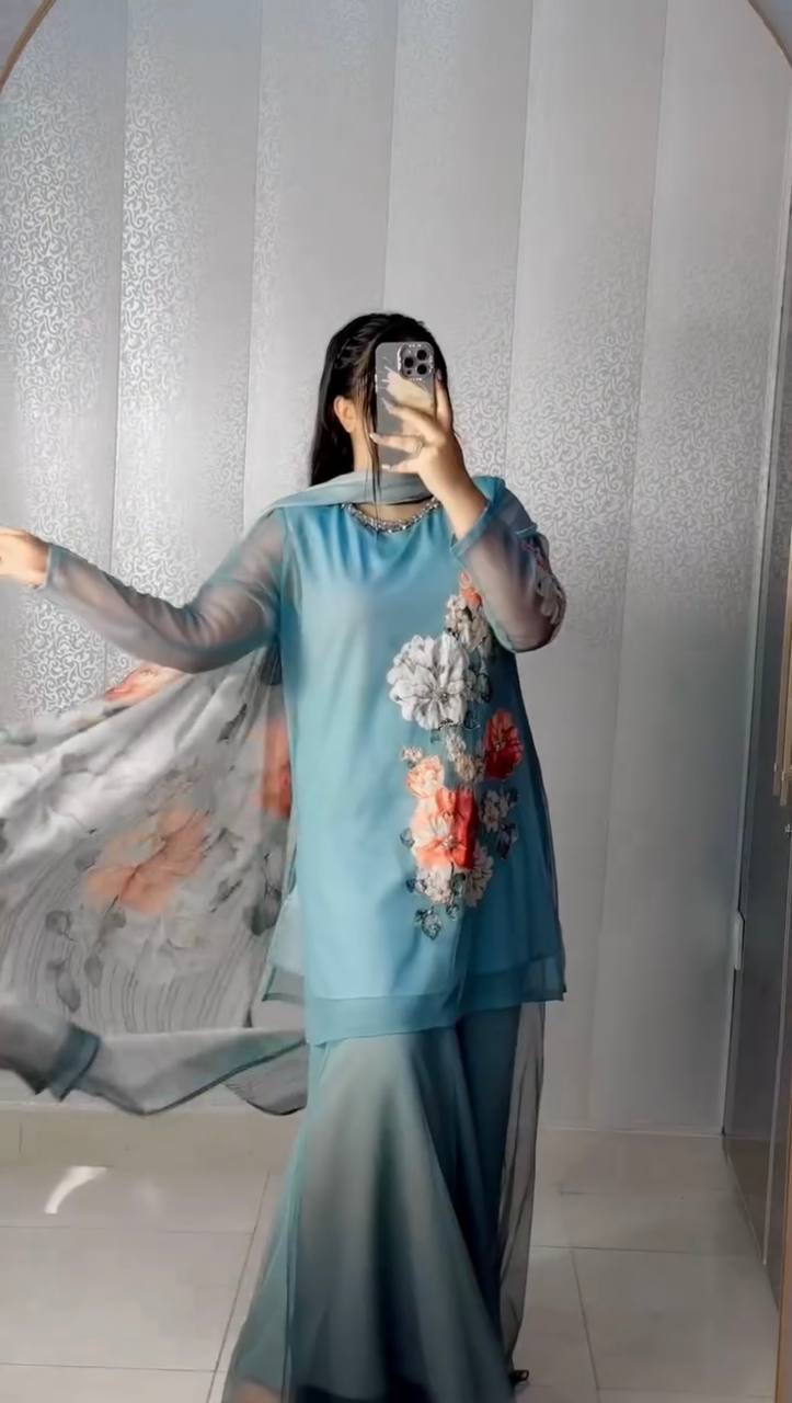 Elegant sharara plazo style set | 3Pcs Set |