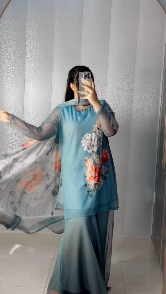 Elegant sharara plazo style set | 3Pcs Set |