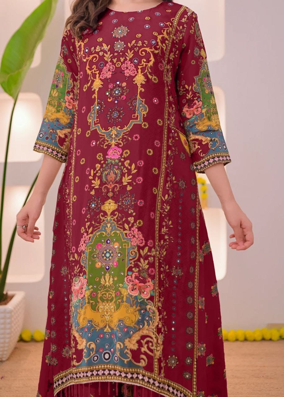 EriWaystyles Premium Floral Print Suit || Embroidery Mirror Work ||