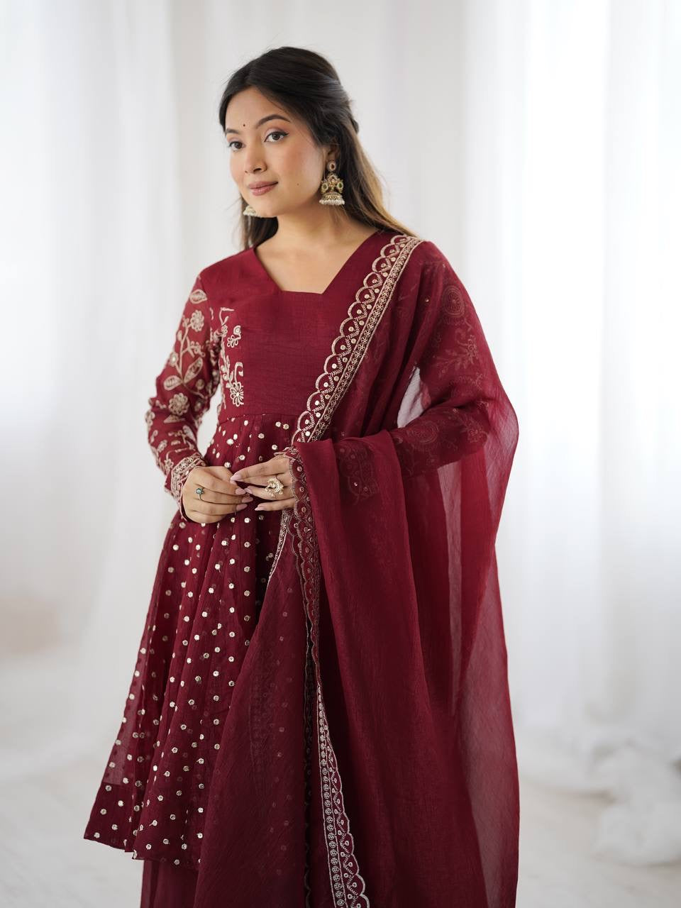 Maroon Color Embroidery plazo set | 3 PCs sets |