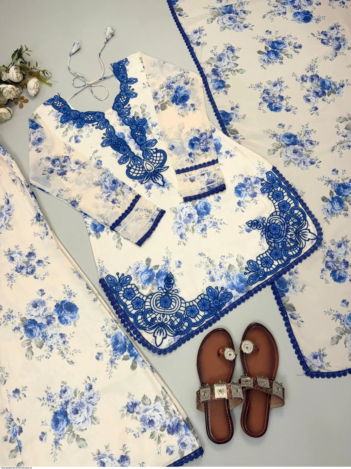 Elegant Design plazo Set || Embroidery Georgette 3Pcs Set||