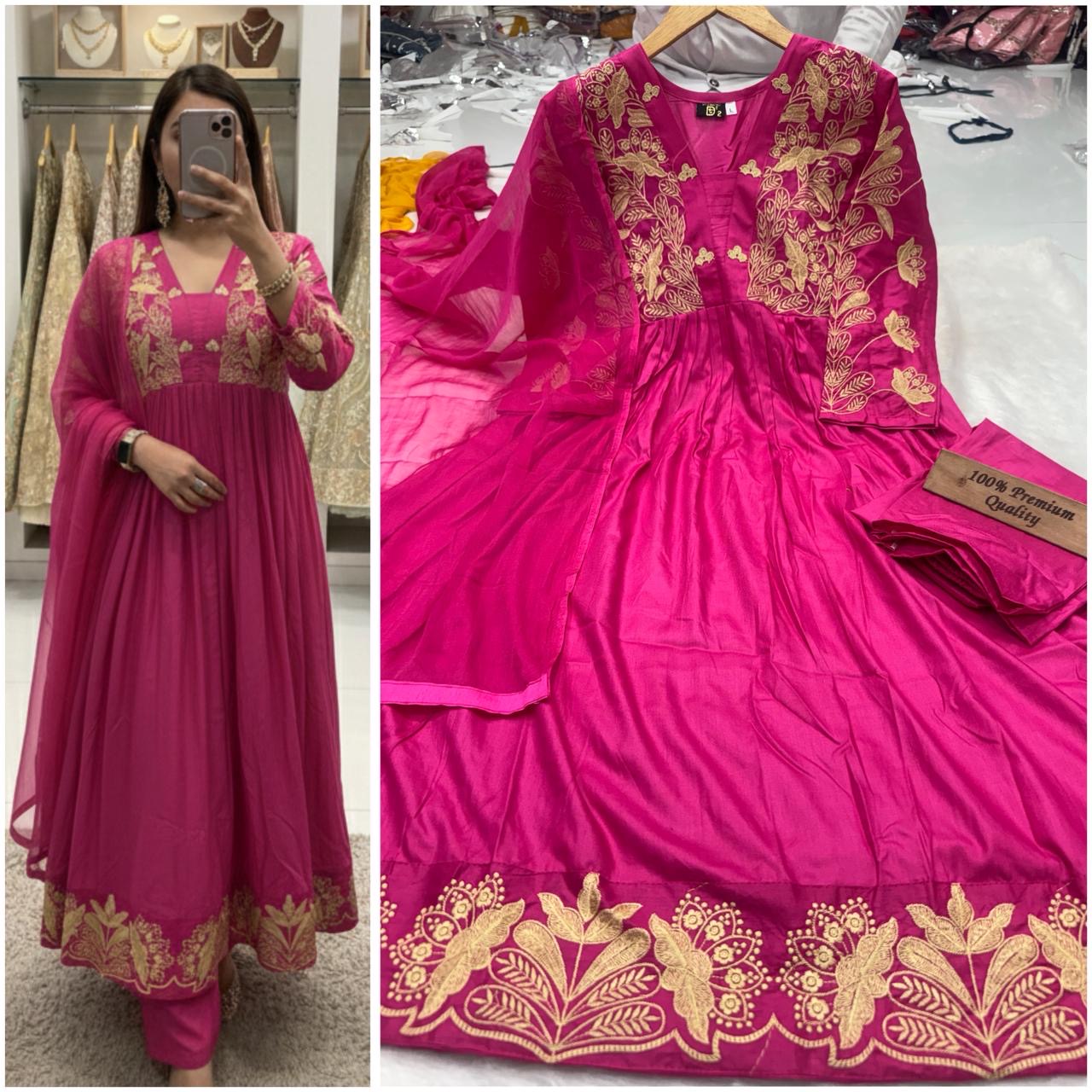 A Elegant Rayon cotton Fabric dress|| Gown/Anarkali Suit || 3Pcs Set ||