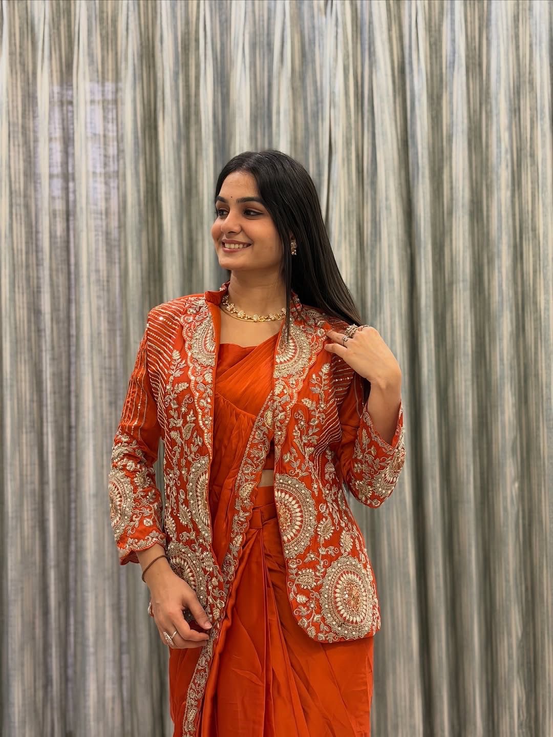 Elegant New Designer Saree | stitched Blouse | Blazer Style (Koti Style)