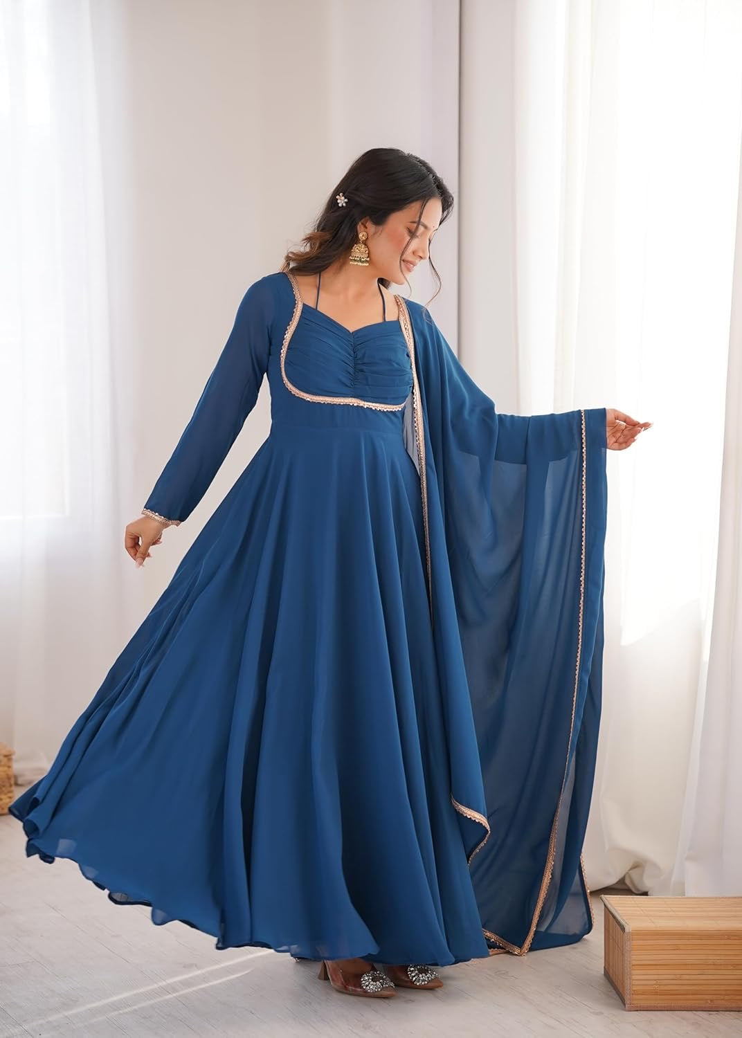 A Beautiful Anarkali Gown Suit || Flair Anarkali Dress || 3 PCs Set ||