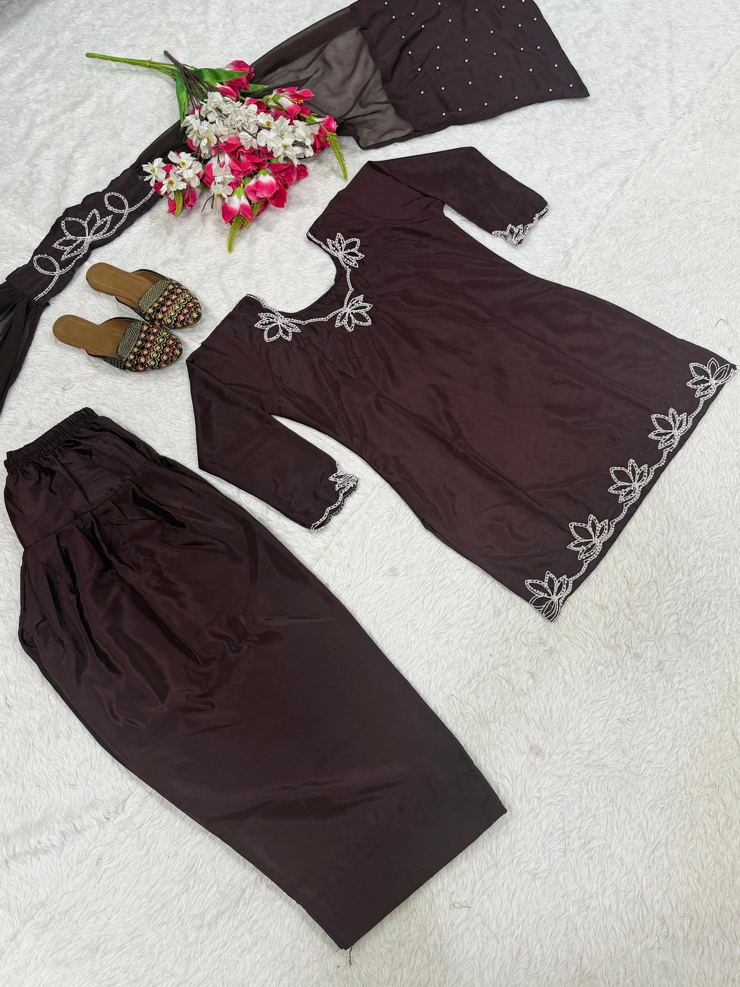 Designer Party Wear Farshi Salwar || 3Pcs Set ||