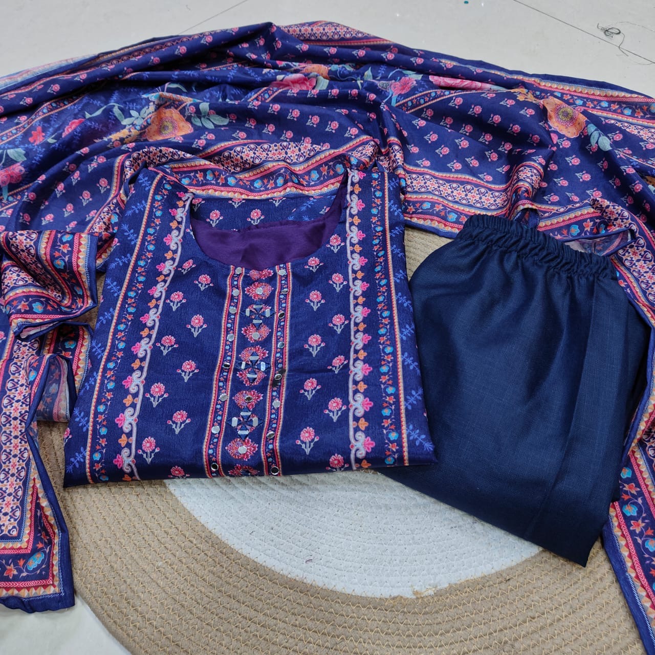EriWaystyles Premium Floral Print Suit || Embroidery Mirror Work ||