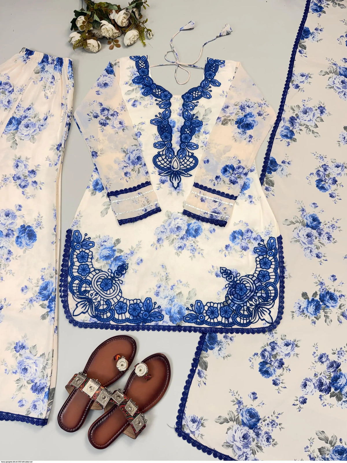 Elegant Design plazo Set || Embroidery Georgette 3Pcs Set||