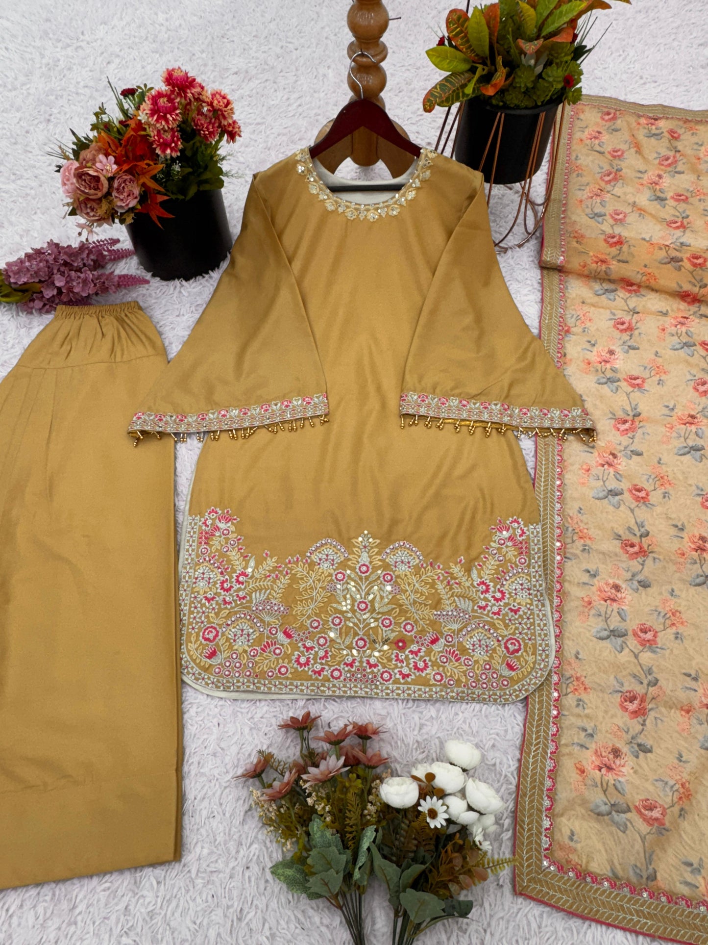 EriWaystyles Presenting New Designer Collection In French Crep Silk Top-Bottom And Dupatta Set| 3Pcs Set |
