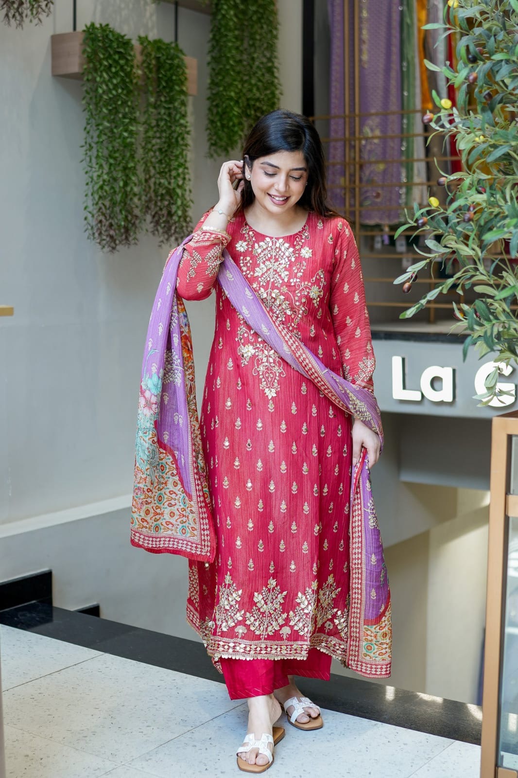 EriWaystyles Designer Suit | 3Pcs Set | Stitched Suits | cherry pink