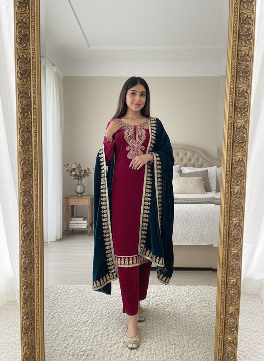 Designer Velvet Suit | Pure Velvet suit set | 3Pcs set