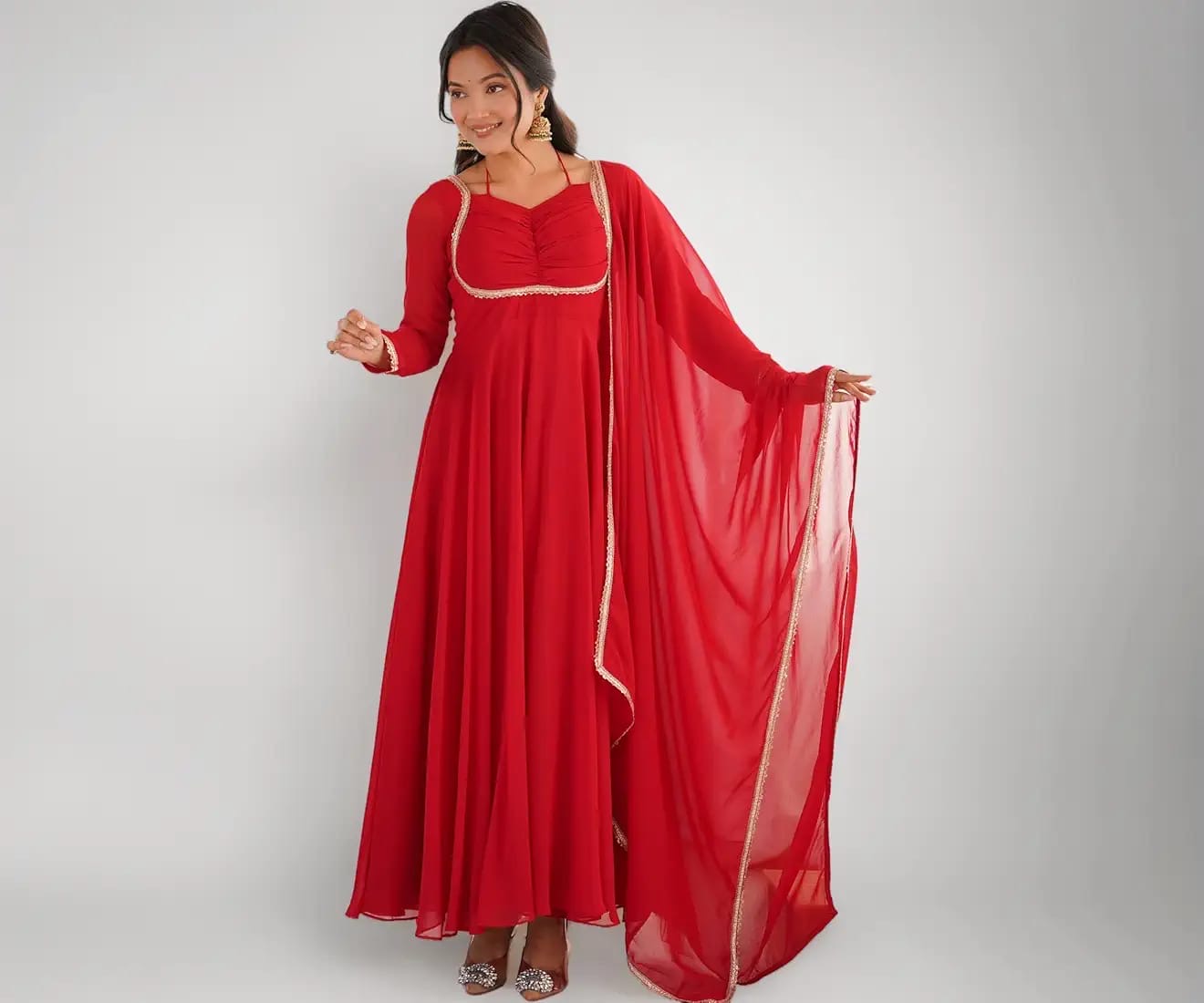 A Beautiful Anarkali Gown Suit || Flair Anarkali Dress || 3 PCs Set ||