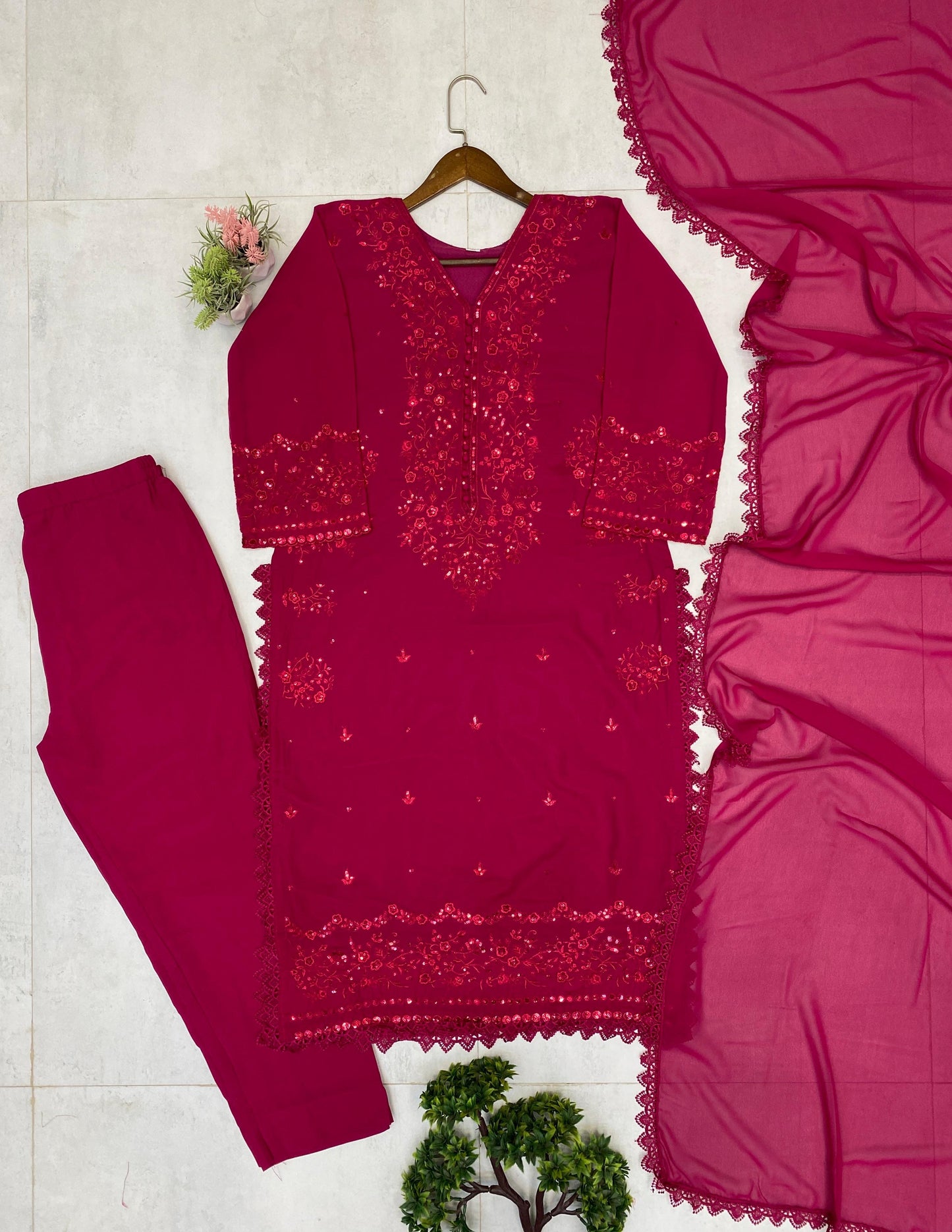 Embroidery thread work | 3 Pcs Set |plazo pant | Georgette Fabric Suits