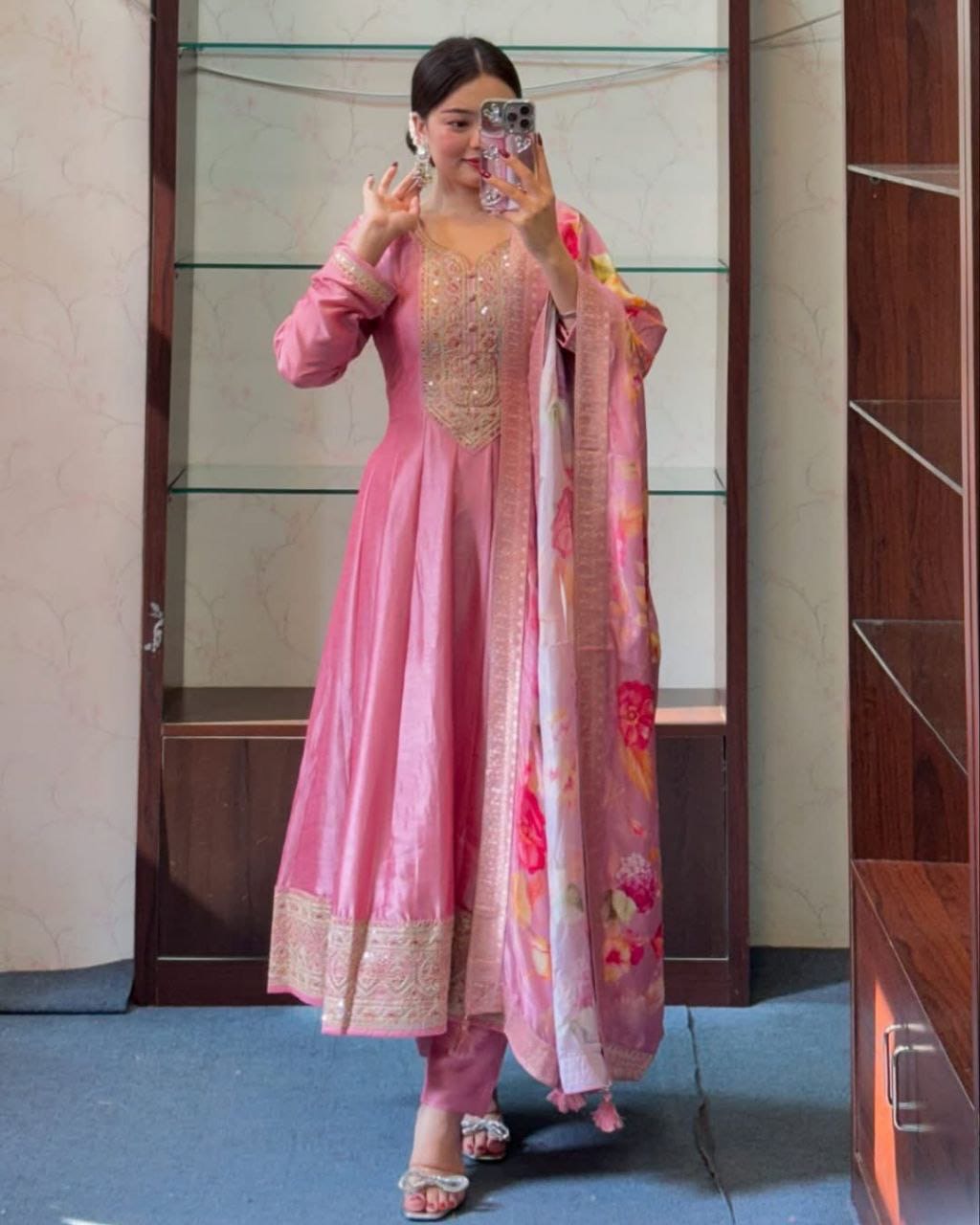 Festive Anarkali Suit | 3Pcs Set | long Flair Set |