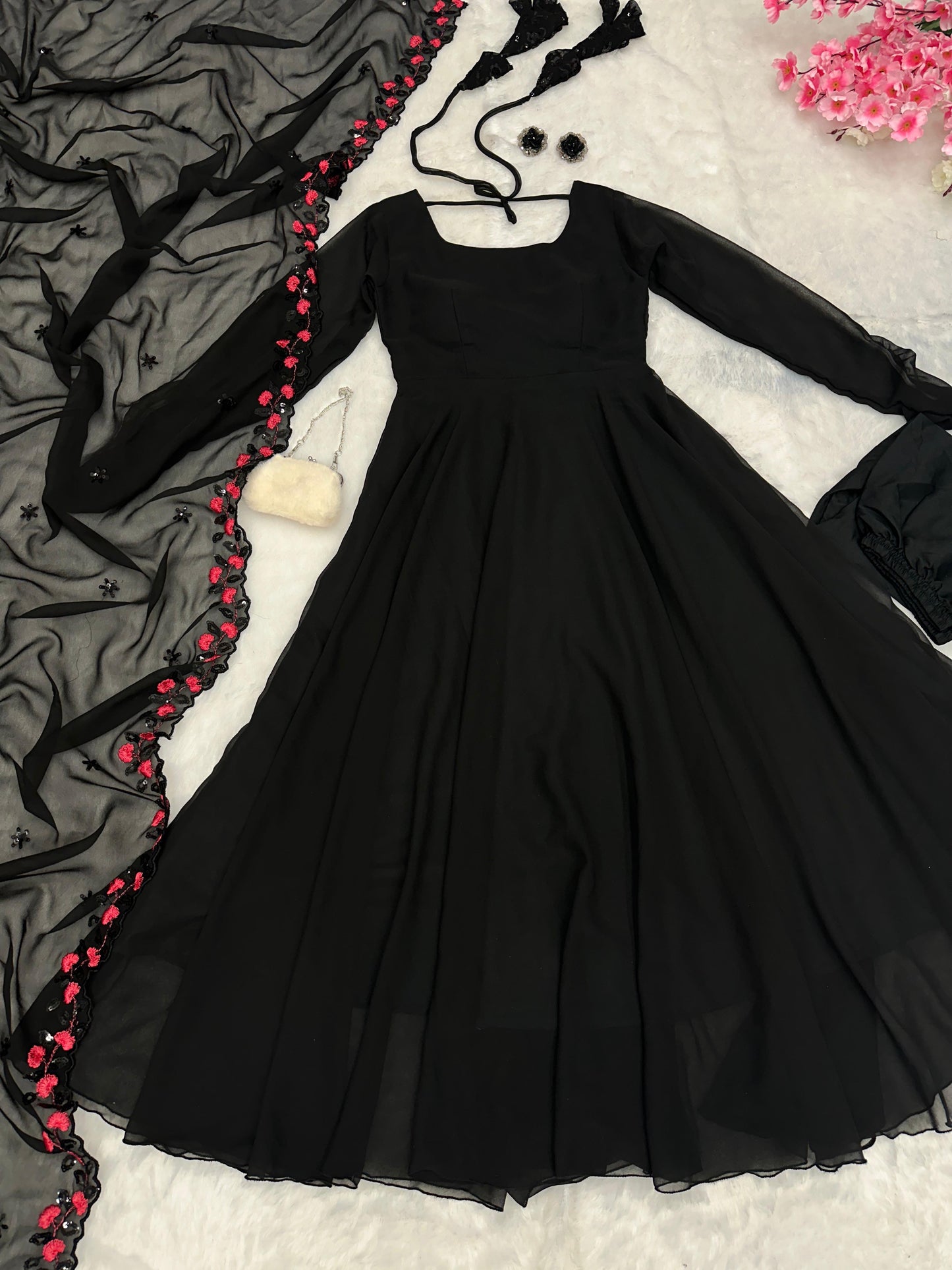 New-trending plain Black Anarkali Dress || Embroidery dupatta ||