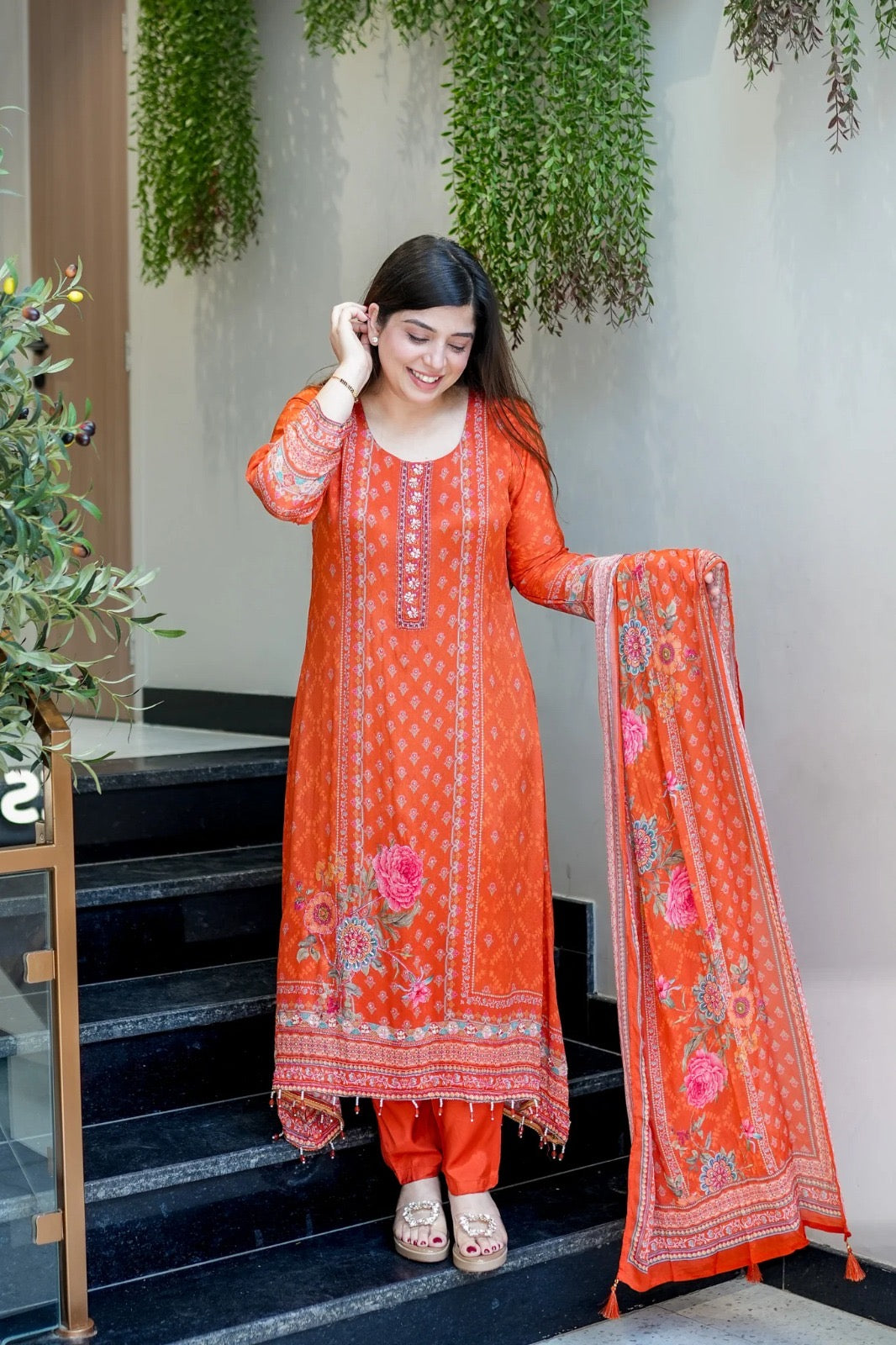 EriWaystyles Premium Floral Print Suit || Embroidery Mirror Work ||
