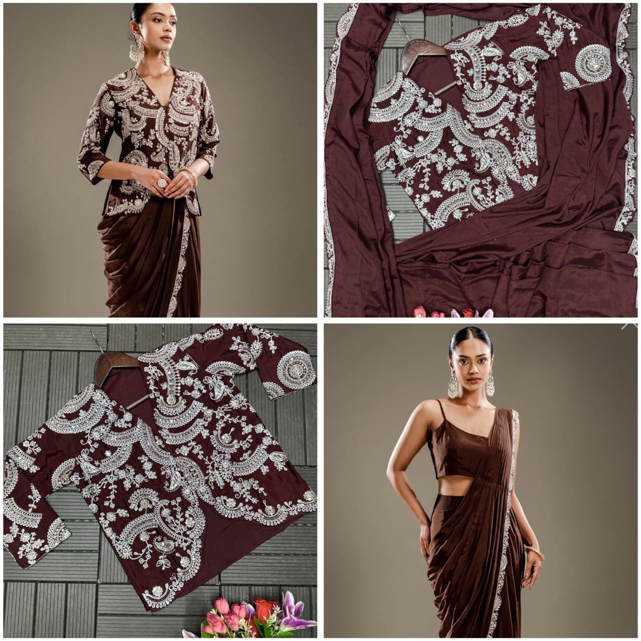 Designer saree | Stitched Blouse | Elegant Full work Blazer (koti Style)