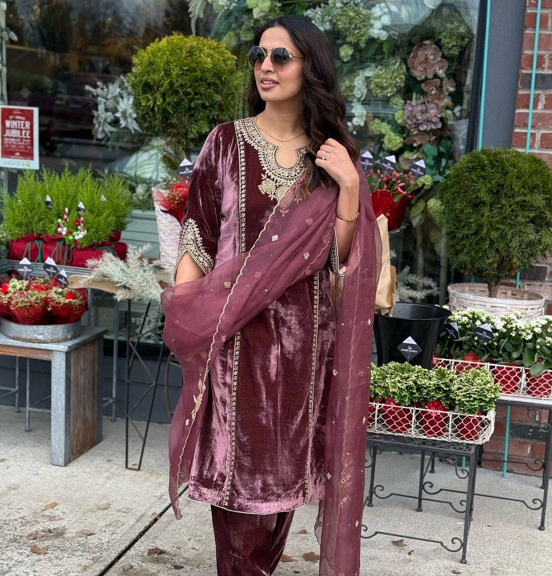 New Designer Party wear Velvet Suit | 3Pcs Set |